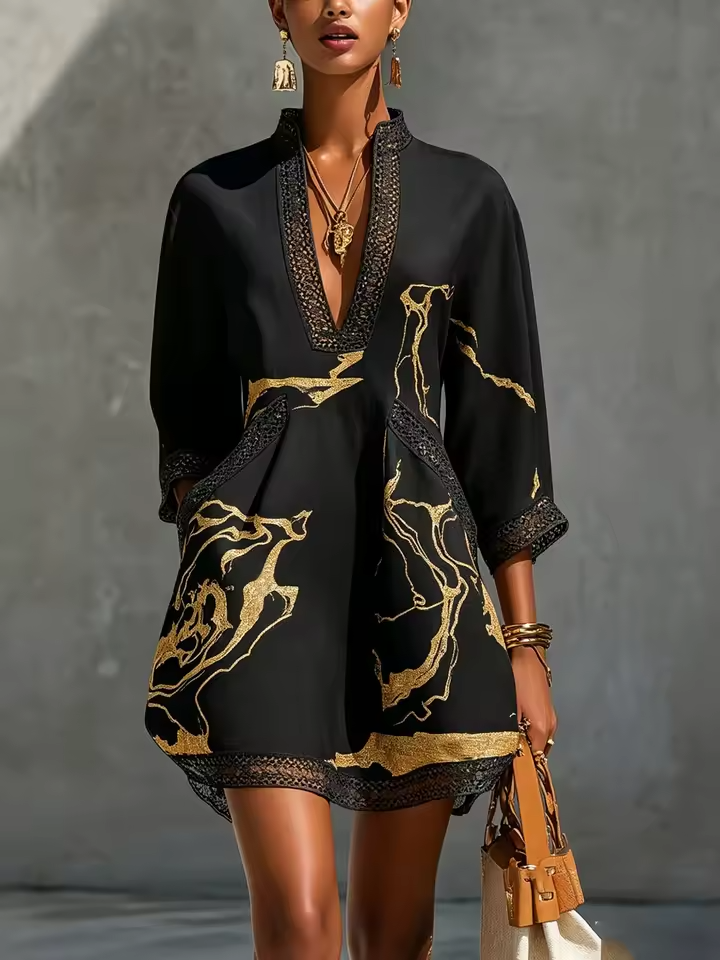 Amelia | Vestido Marfil con Detalles Dorados