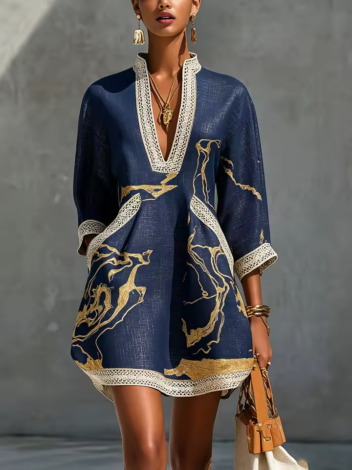 Amelia | Vestido Marfil con Detalles Dorados