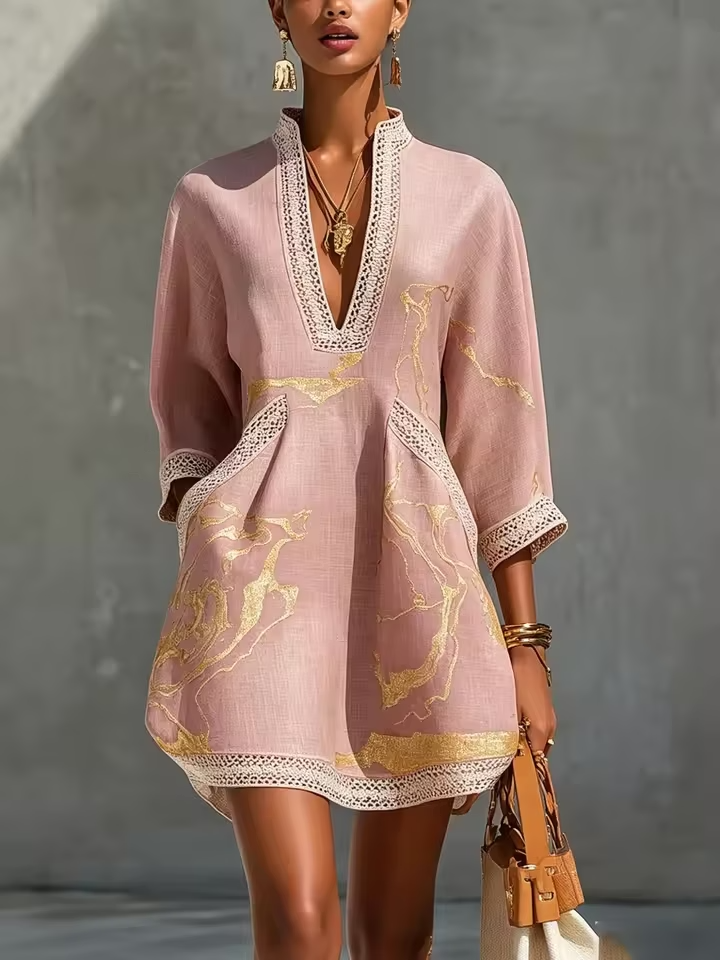 Amelia | Vestido Marfil con Detalles Dorados