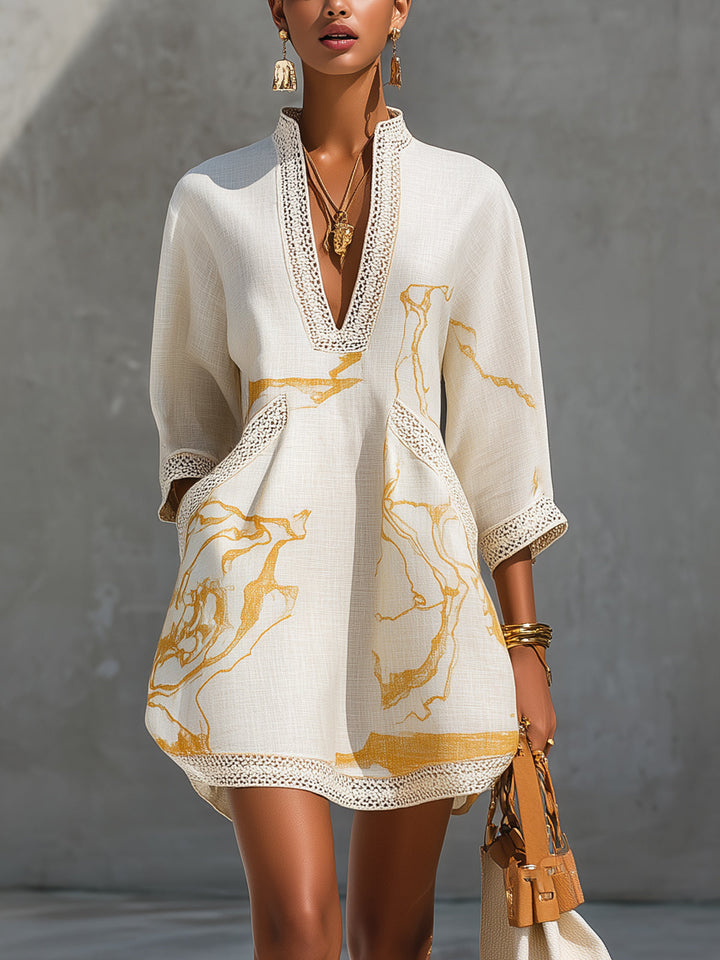 Amelia | Vestido Marfil con Detalles Dorados