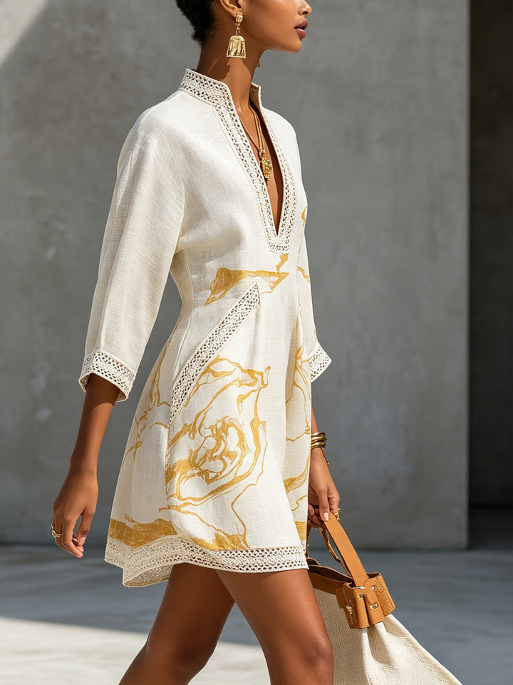 Amelia | Vestido Marfil con Detalles Dorados